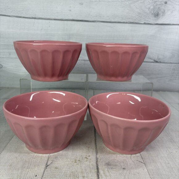 Home Target SOILD PINK Retro Stoneware Oven Safe Fluted Soup Cereal Bowls Set 4 - Picture 3 of 16